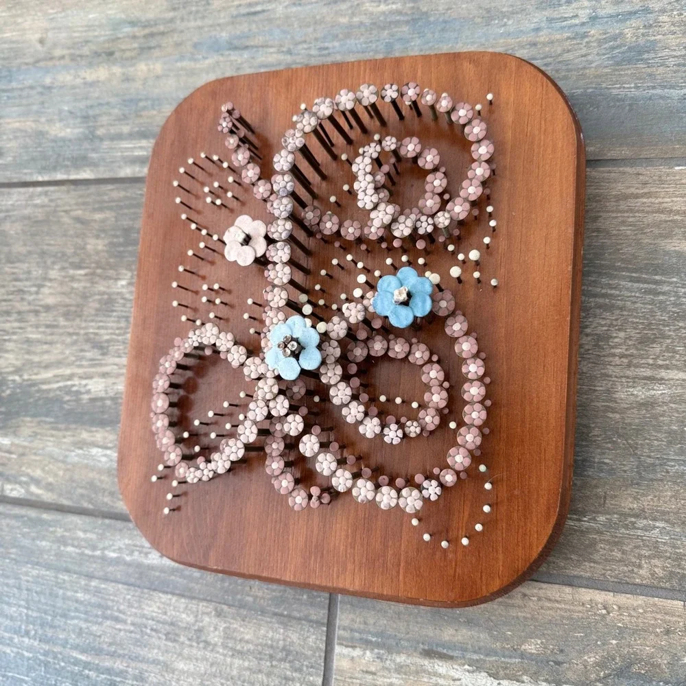 Vintage Cottage 3D Nail Head Floral Wood Plaque Wall Decor 